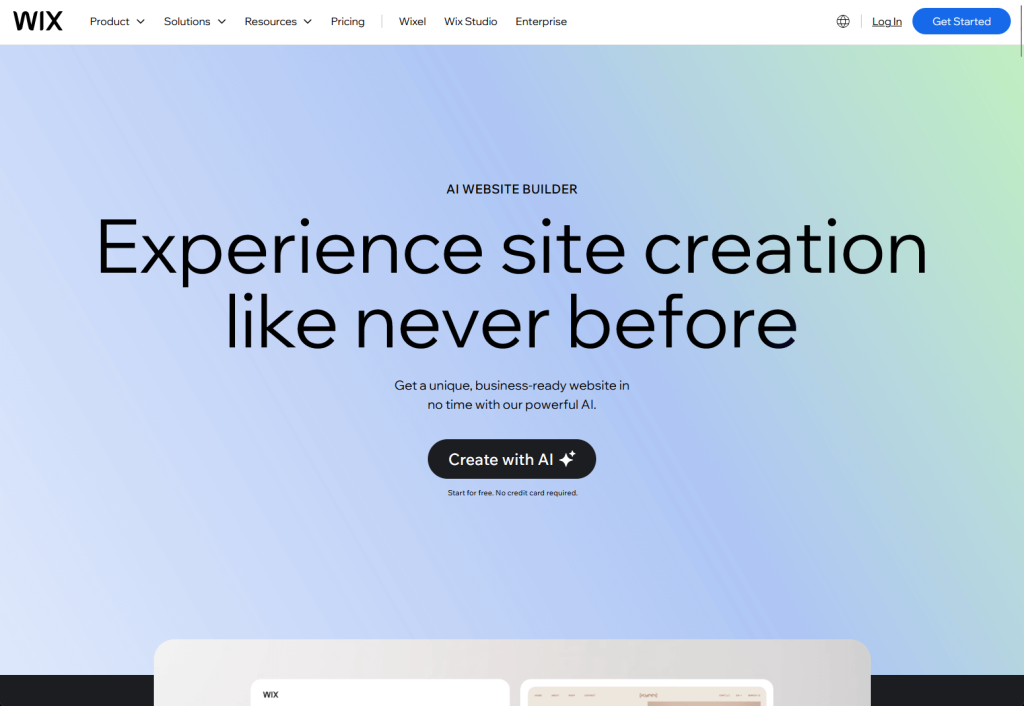 The Wix AI website builder interface