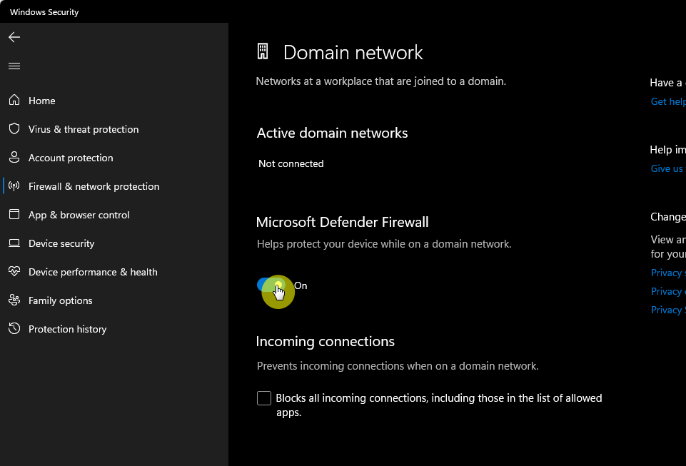 Turn off the Microsoft Defender Firewall
