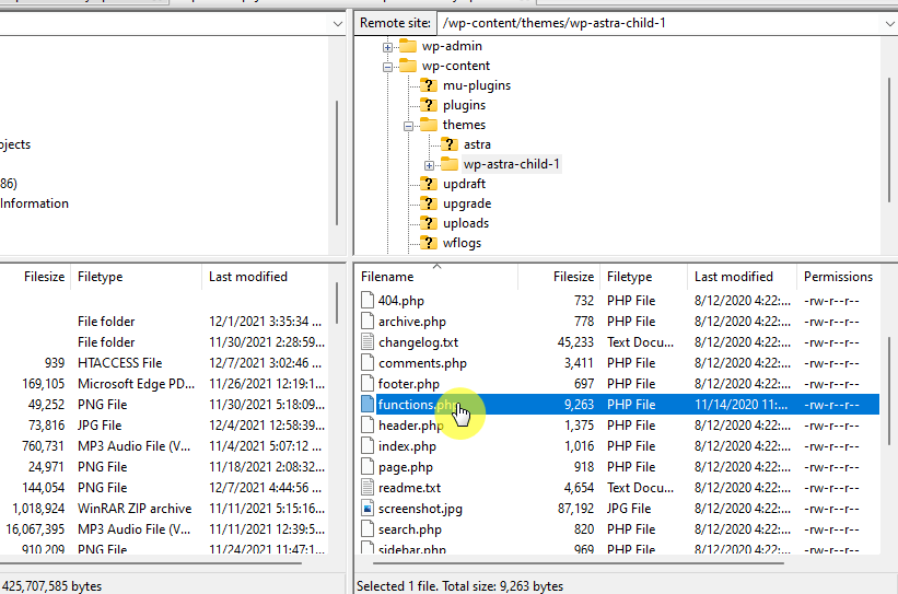 Find the functions.php file under the theme folder of your current theme