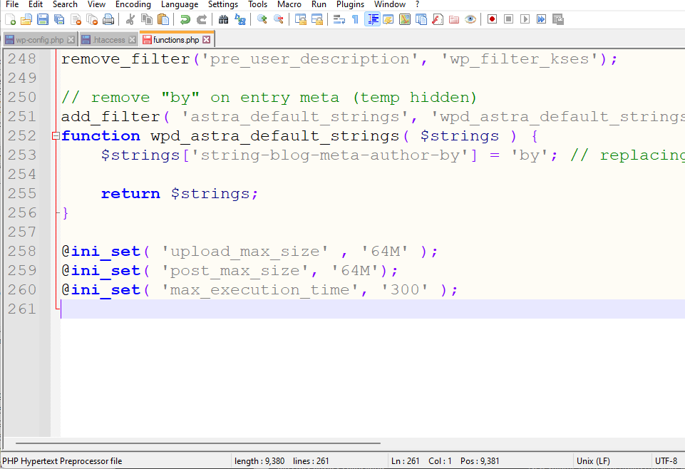 Enter the codes at the bottom of the file