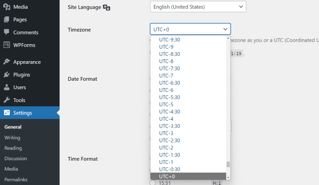 Check whether or not the correct timezone was selected