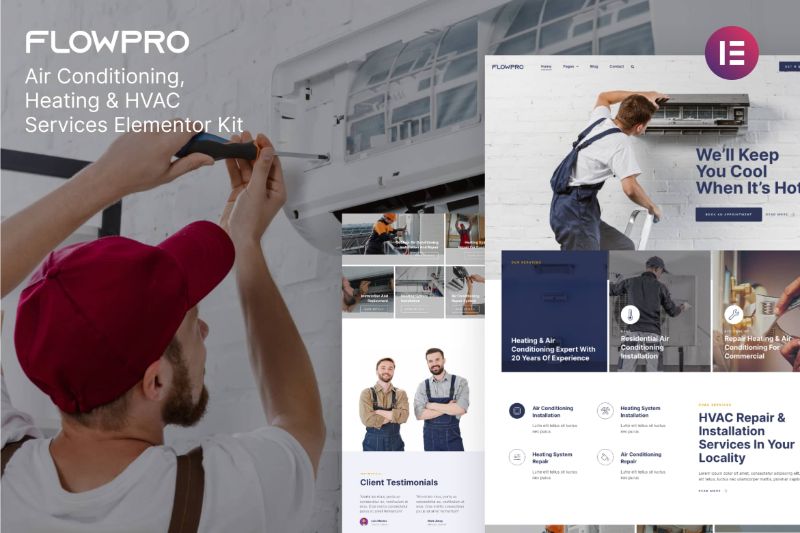 FlowPro - Air Conditioning Heating HVAC Services Elementor Template Kit