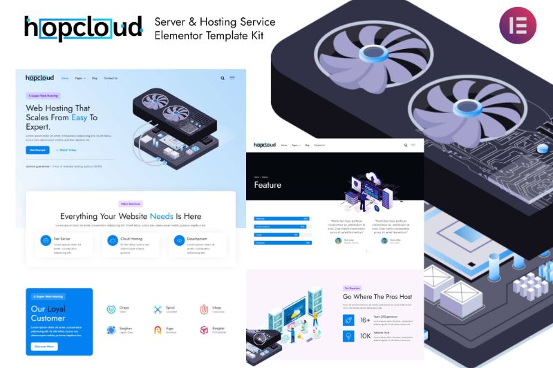 Hopcloud - Server Hosting Service Elementor Template Kit