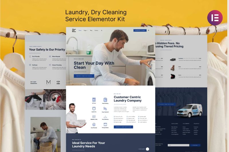 Wash & Rinse - Laundry Dry Cleaning Service Elementor Template Kit