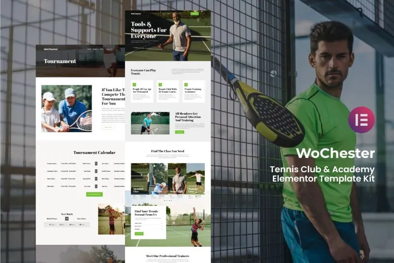 WoChester - Tennis Club Academy Elementor Template Kit
