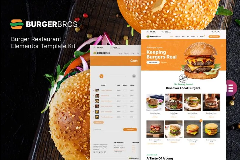 Burgerbros - Modern Burger Restaurant Elementor Template Kit