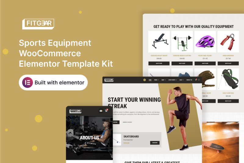 Fitgear - Sports Equipment WooCommerce Elementor Template Kit