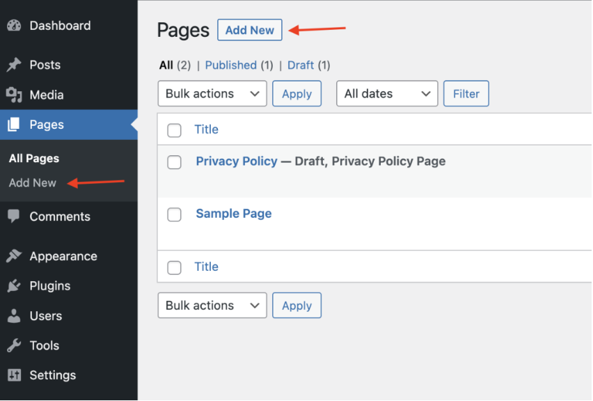 Creating new page