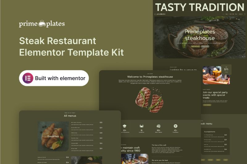 PrimePlates - Steak Restaurant Elementor Template Kit