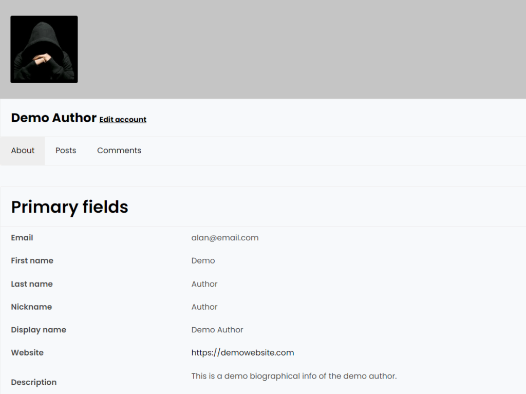 viewing the author page created by the plugin