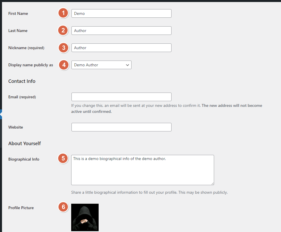 complete the necessary information on the profile page