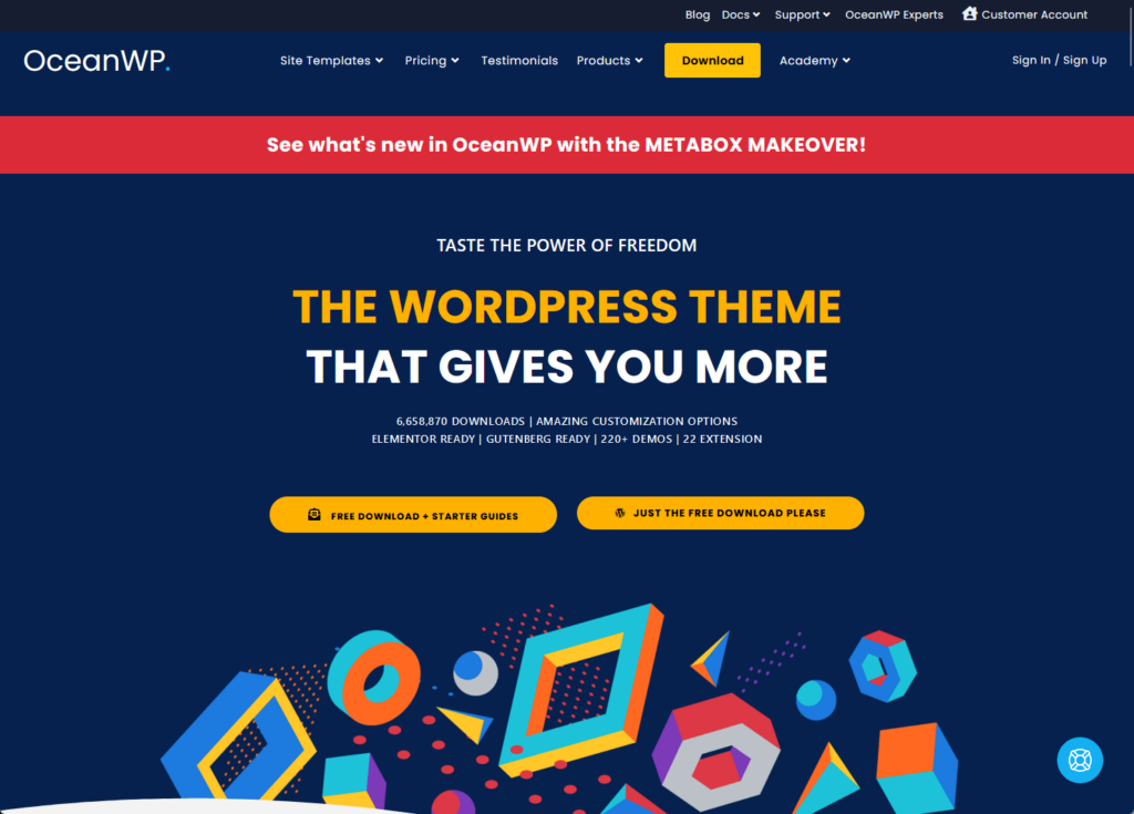 home page of oceanwp