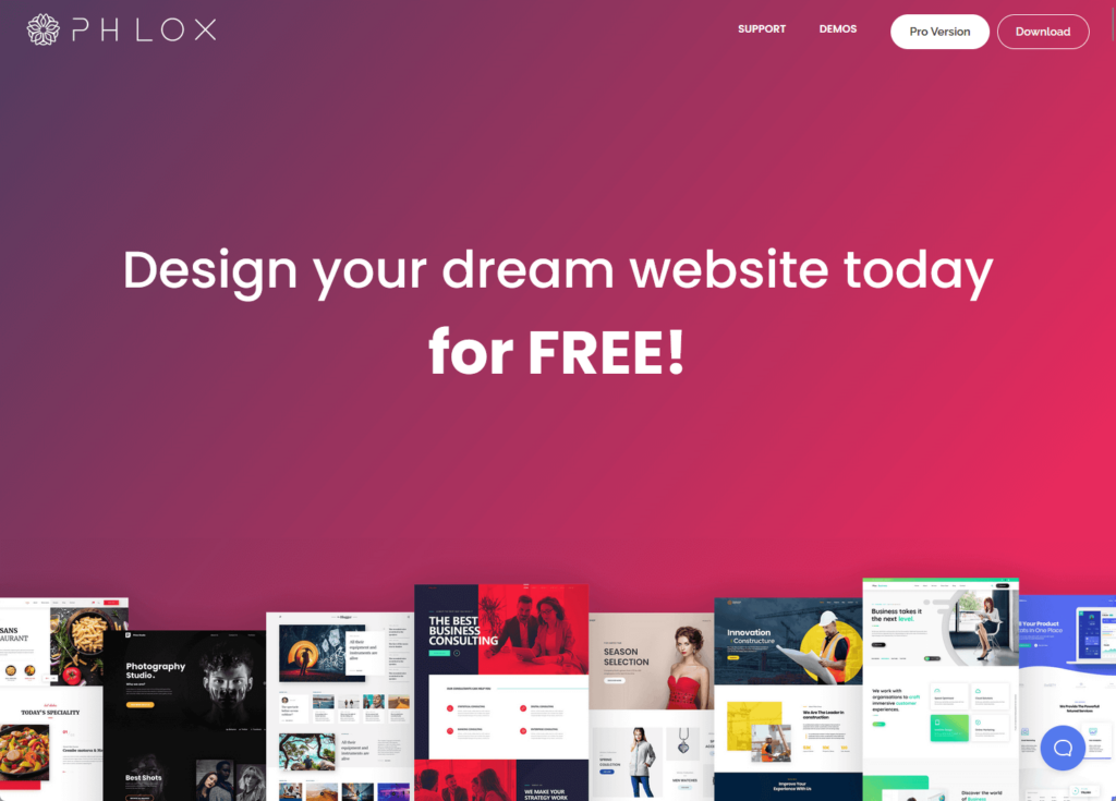 home page of the phlox theme