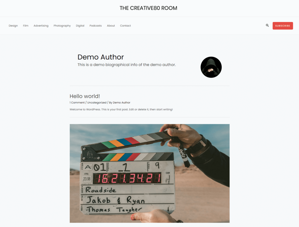 an example of a default author page in wordpress
