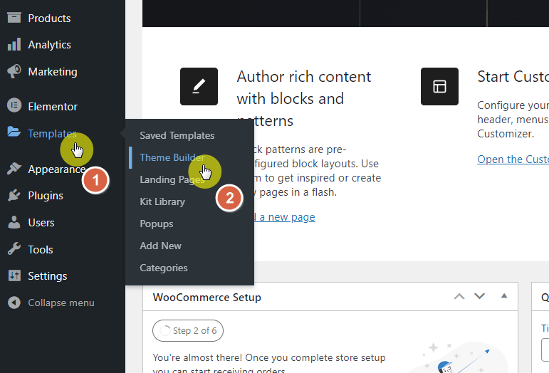 get to the theme builder app of elementor