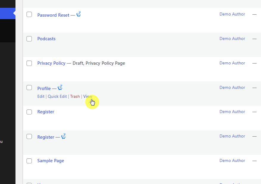 view the profile page created the plugin