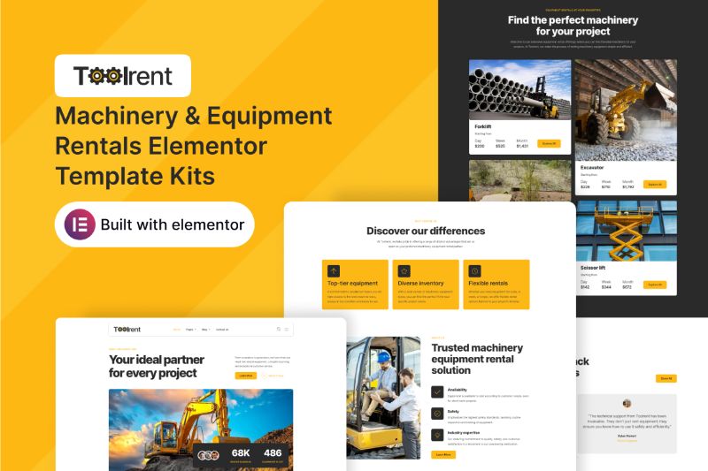 Toolrent - Machinery & Equipment Rentals Elementor Template Kit