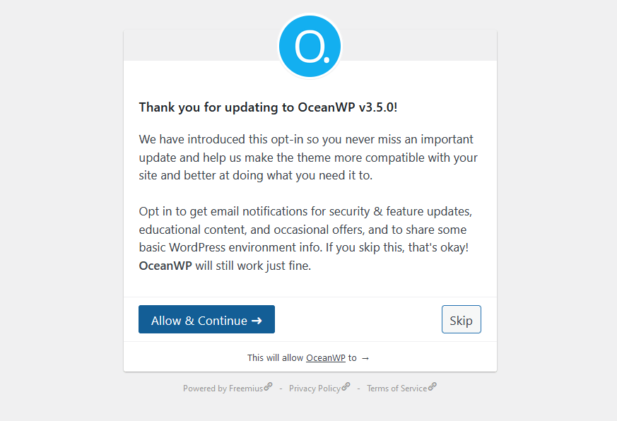 thank you for updating to oceanwp