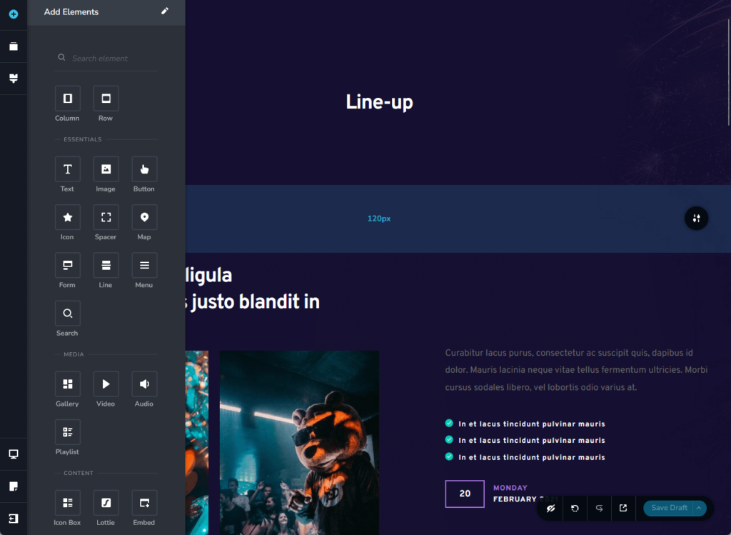 user interface of the brizy page builder while editing a page