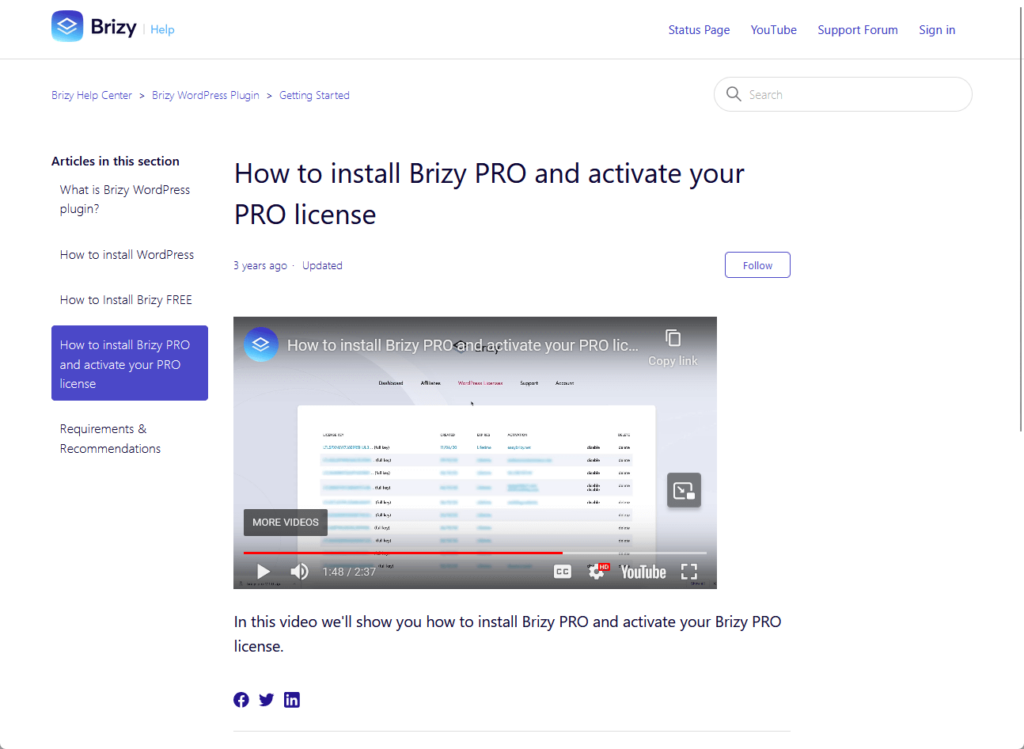 how to install brizy pro and activate your pro license