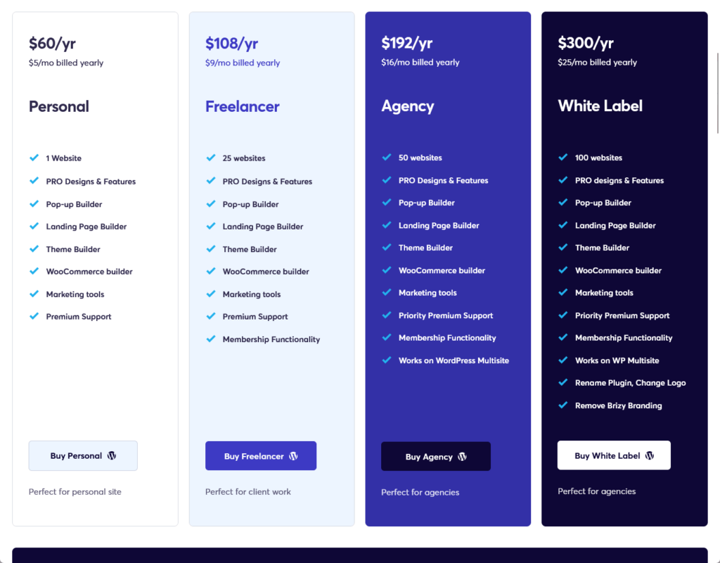 all the paid plans from brizy
