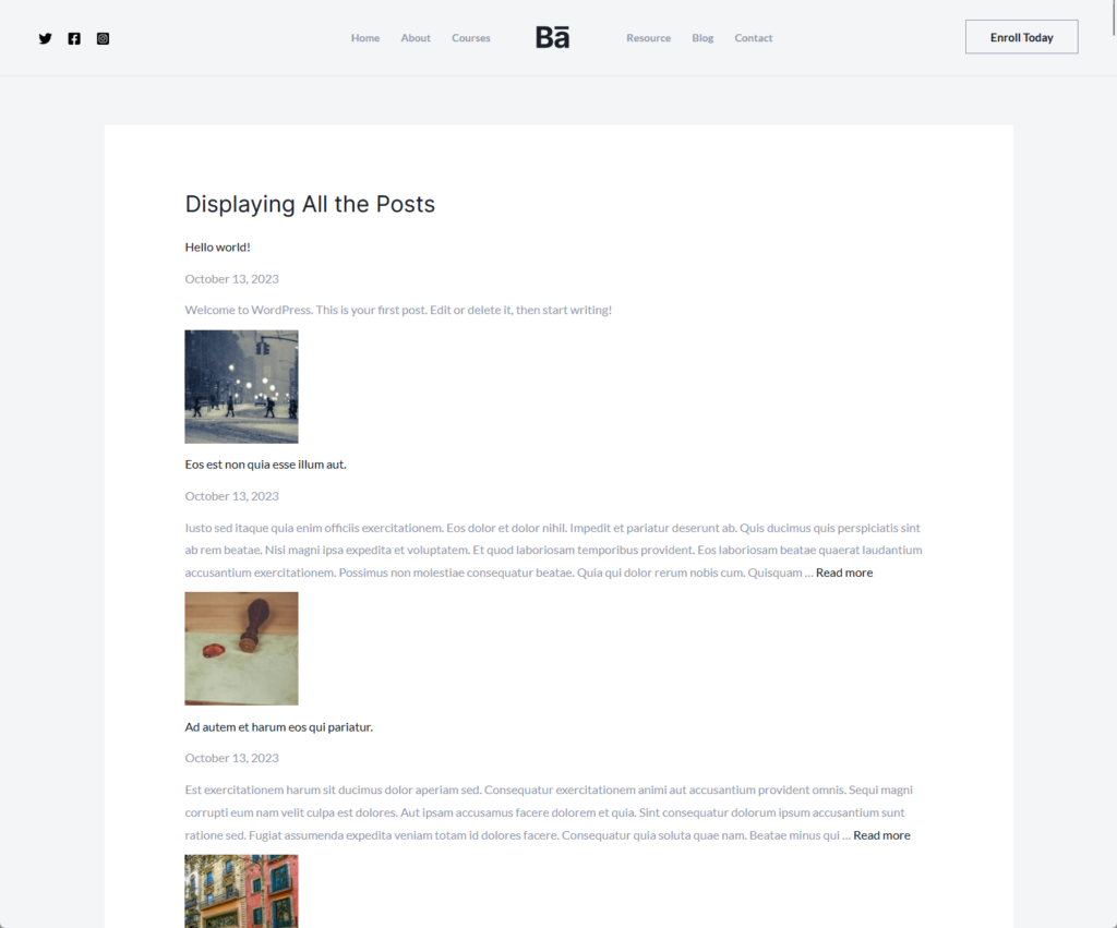 all posts are displayed using the latest posts block