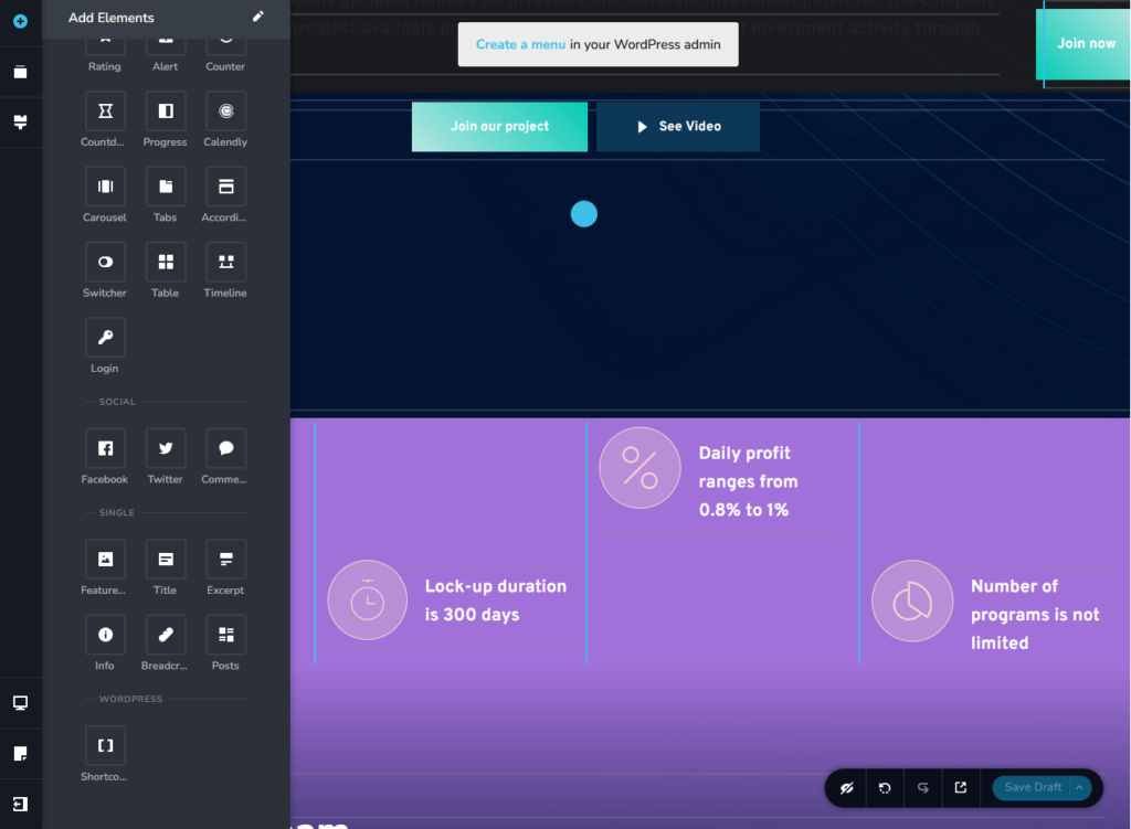 drag an element from the sidebar to add to the page