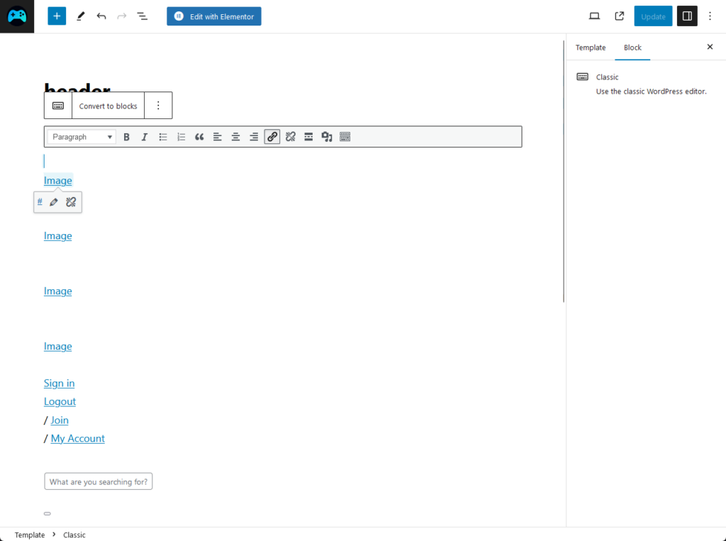 confusing setup when editing a header