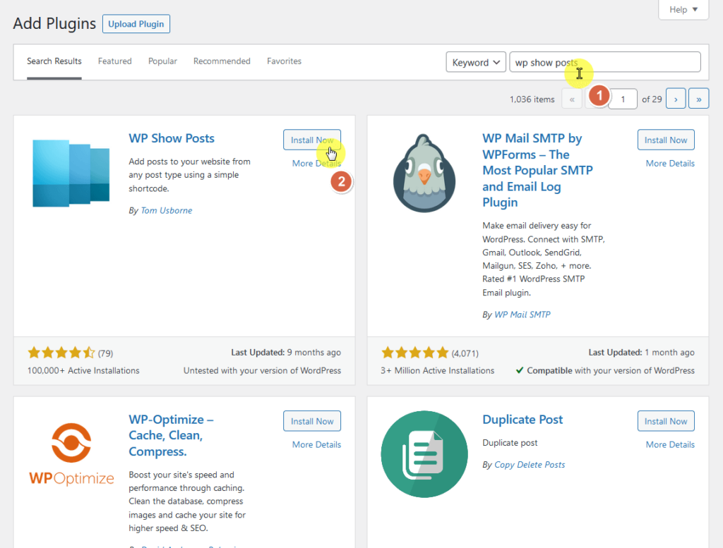 search and install the wp show posts plugin
