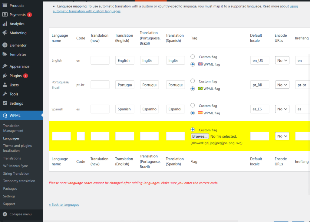 add a new language in wpml