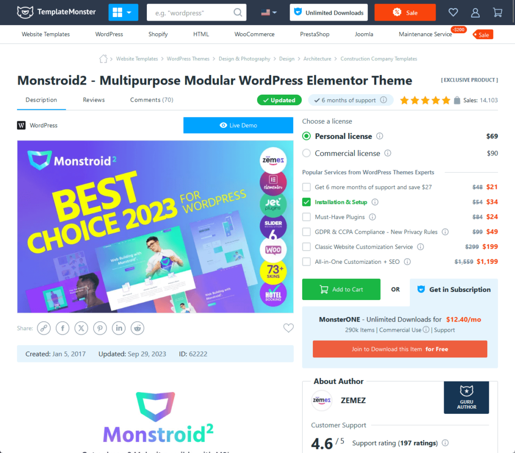pricing details of monstroid2 from templatemonster