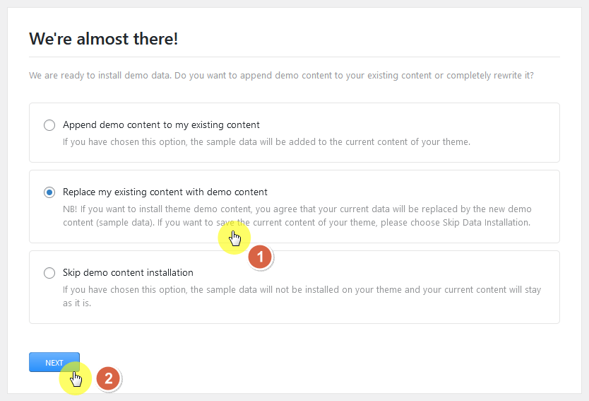 replace my existing content with demo content
