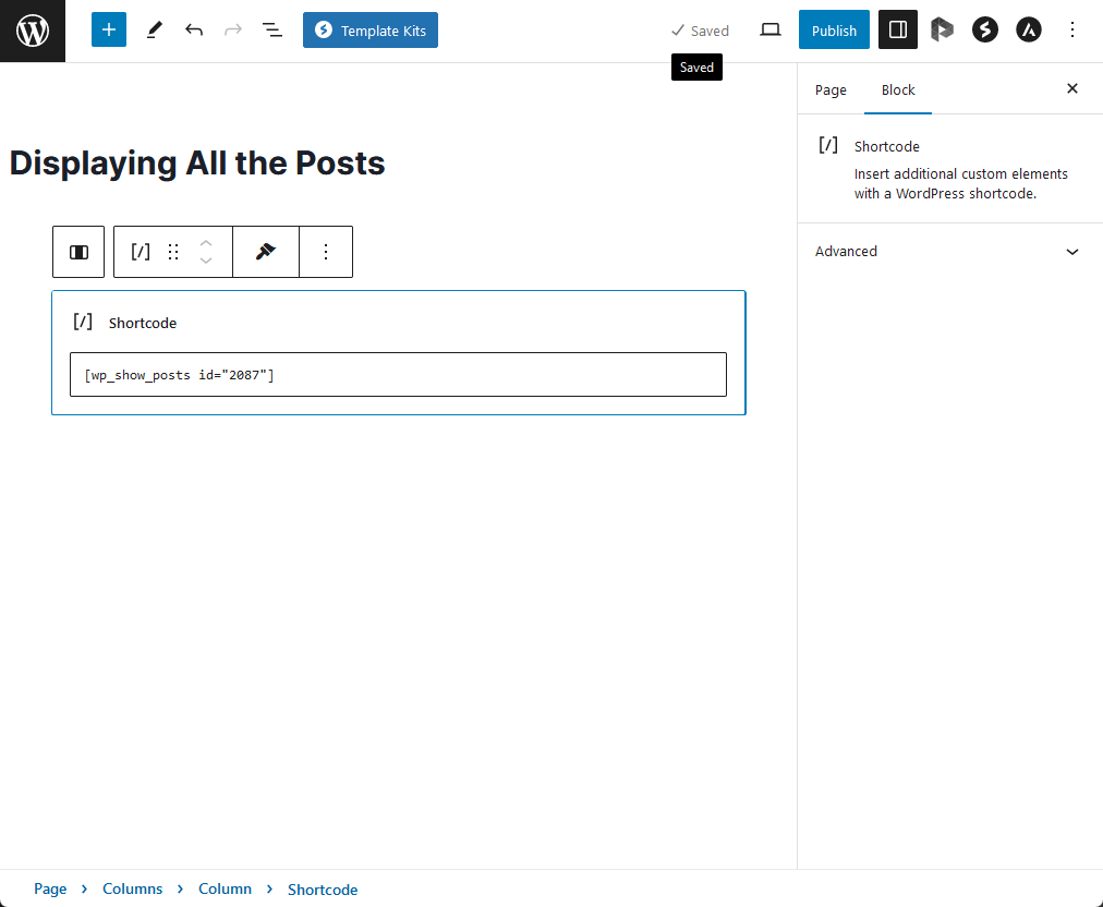 pasting the shortcode into the top of the post