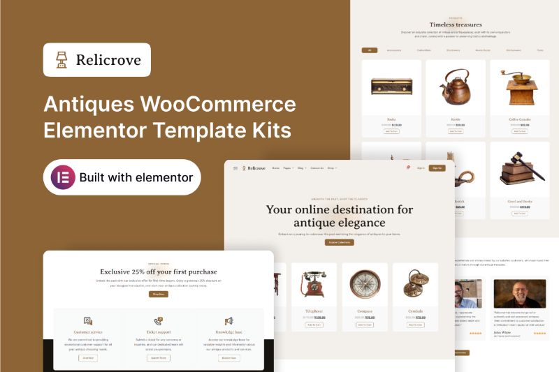 Relicrove - Antiques WooCommerce Elementor Template Kit