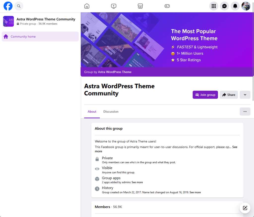astra wordpress fb theme group