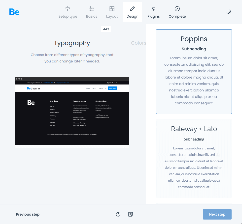 choose from different types of typography and color schemes