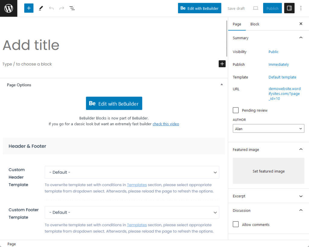 edit with bebuilder from betheme