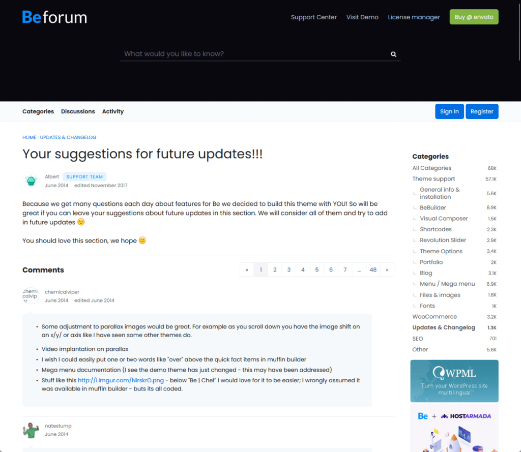 a forum post on suggestions for future updates