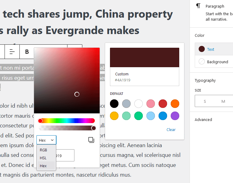 select a color from the palette or enter a color code