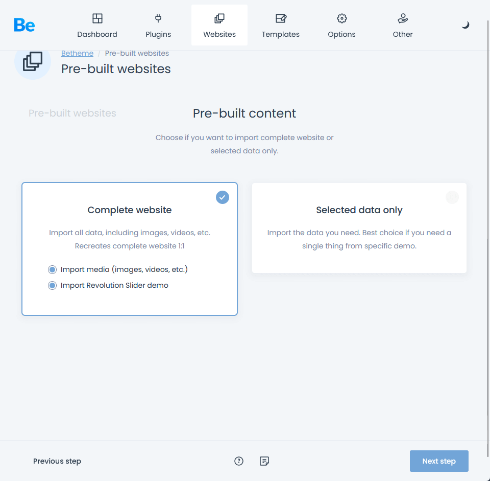importing all data and recreate the website