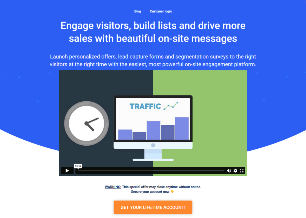 Engage visitors, build lists and drive more sales with beautiful on-site messages