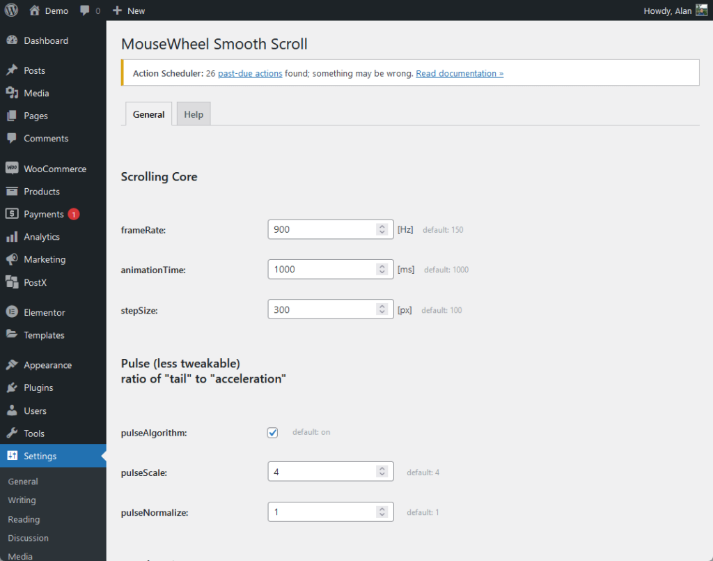 change the general settings of the plugin