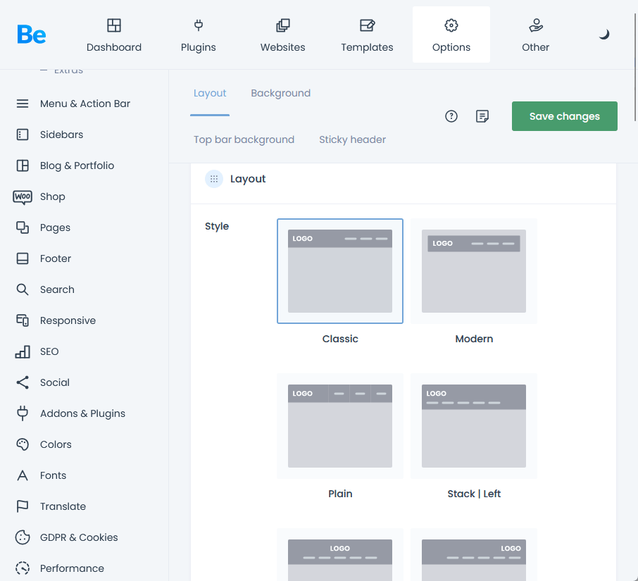 classic header layout style from betheme