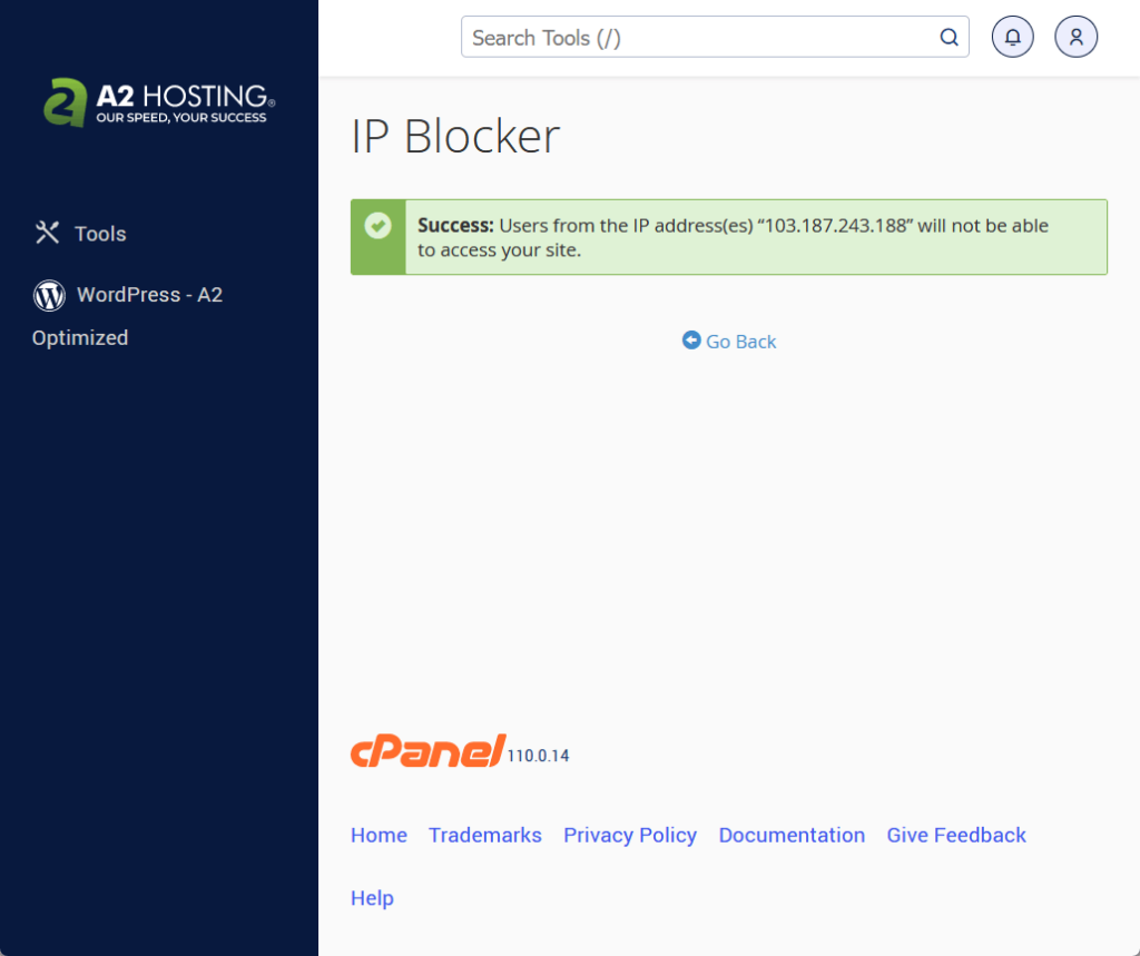 success: users from the ip address won’t be able to access the site
