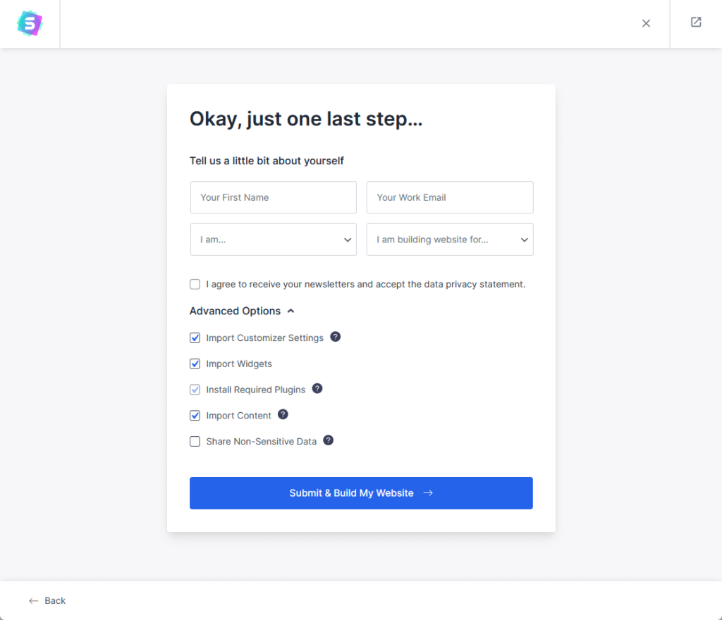 submit and build the astra website