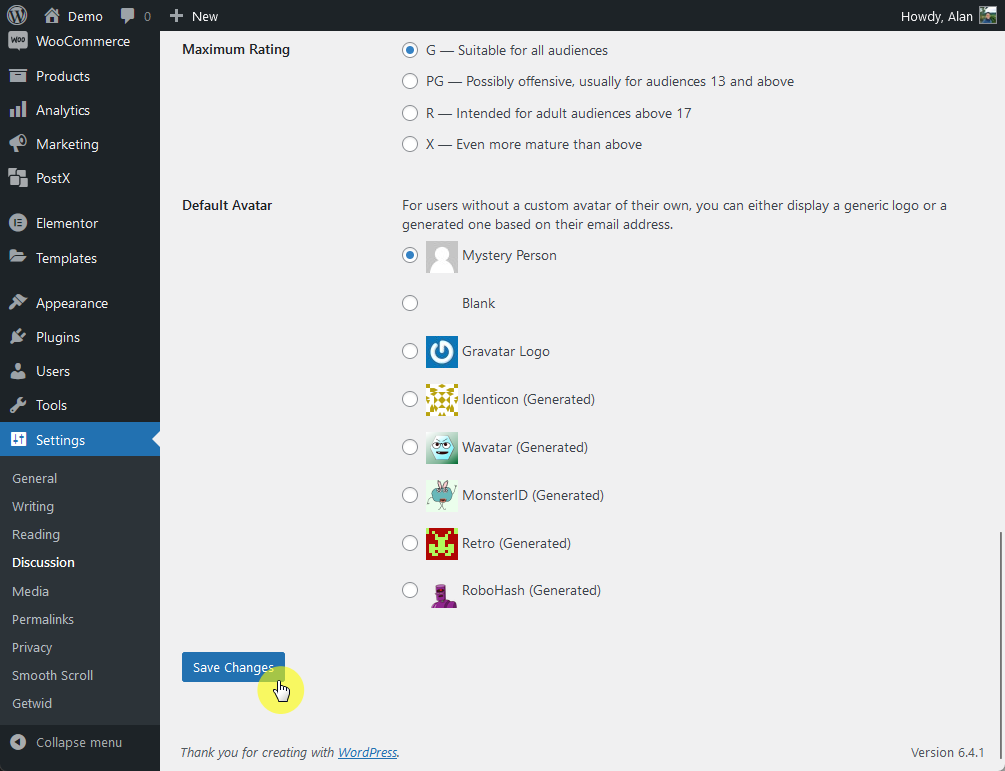 save the changes made into the discussion settings