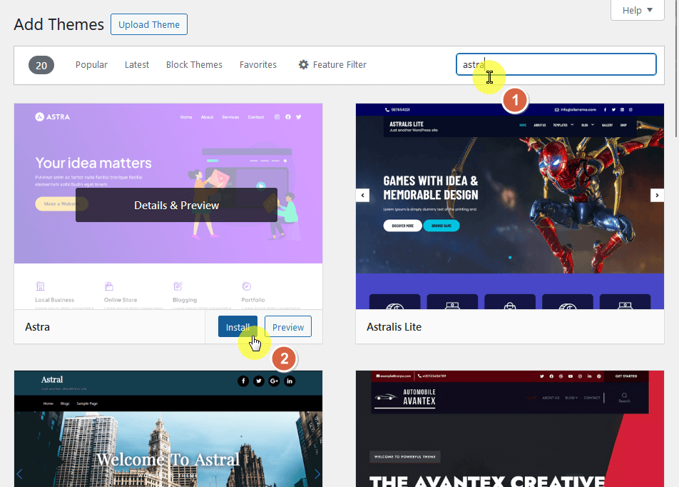 search for the theme and then install and activate
