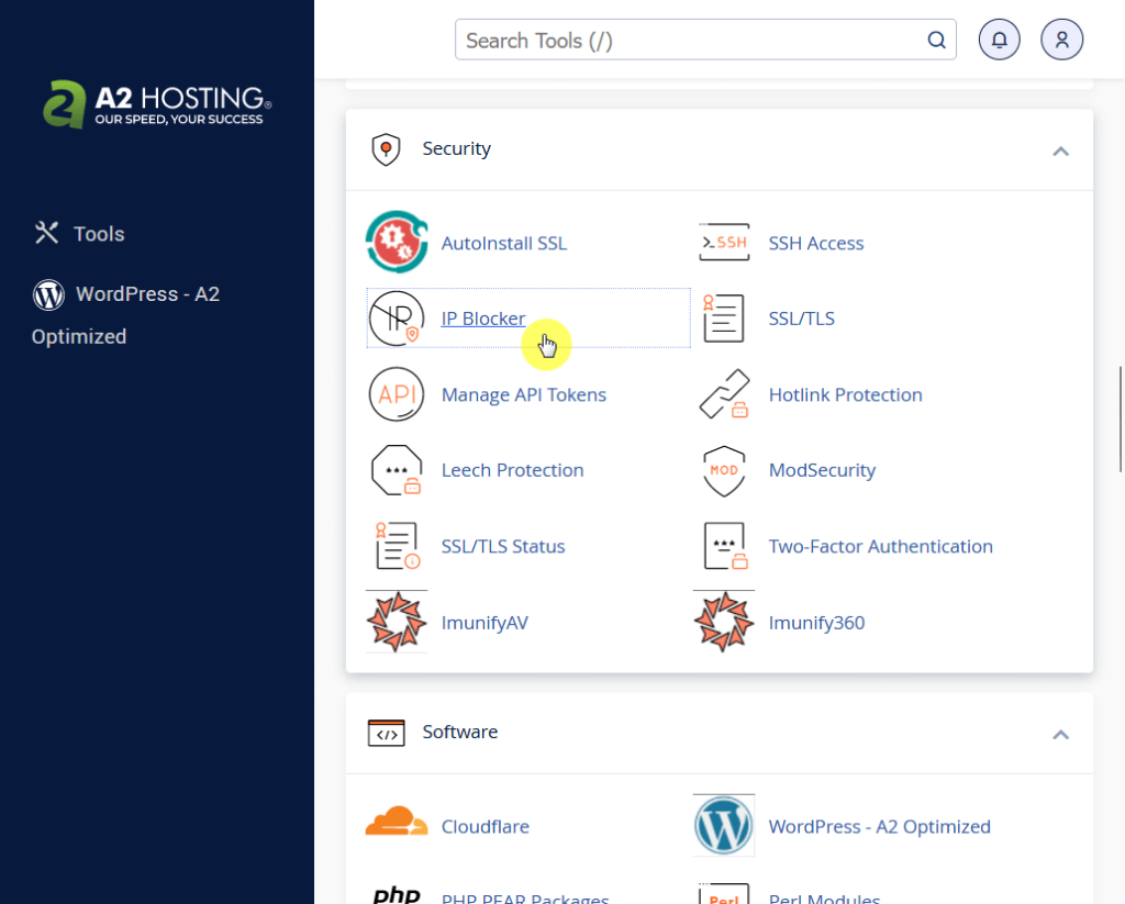 find the ip blocker on the security section of your cpanel