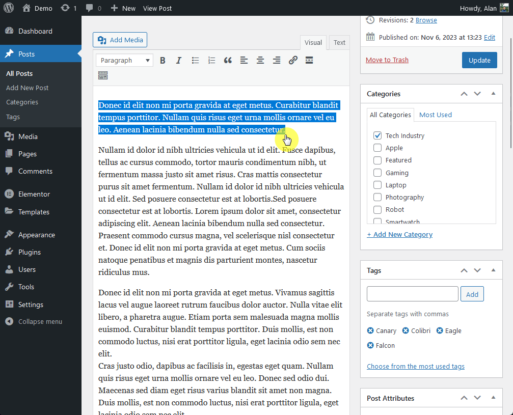 highlight the text you want to change