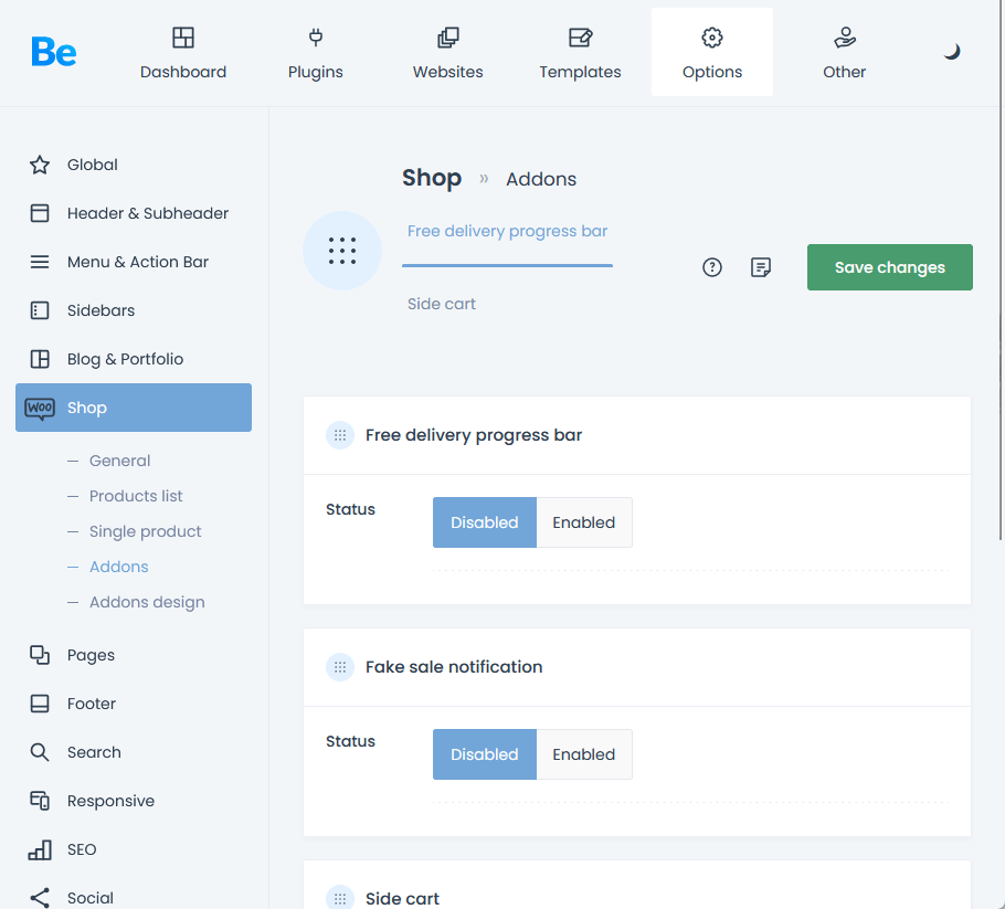 shop addons from theme options of betheme
